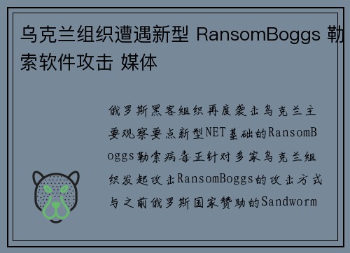 乌克兰组织遭遇新型 RansomBoggs 勒索软件攻击 媒体