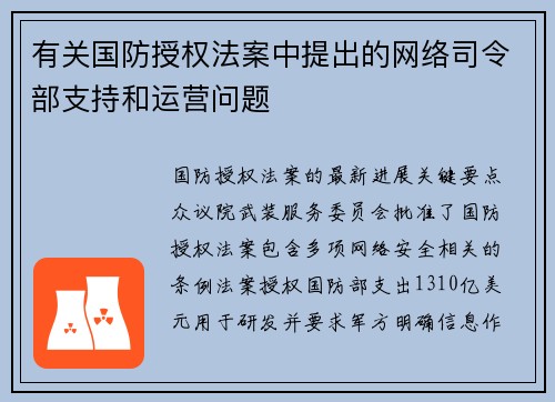 有关国防授权法案中提出的网络司令部支持和运营问题 
